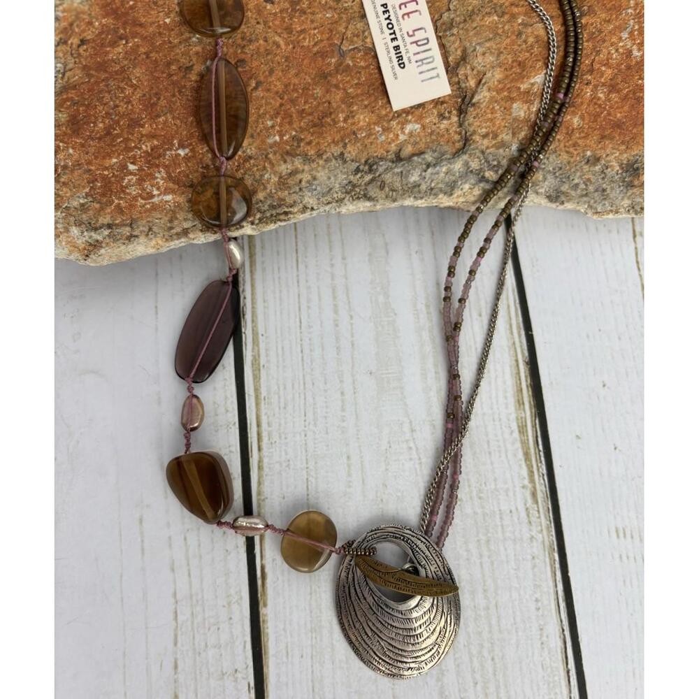 Peyote Bird Smokey Quartz Amethyst Sterling Necklace‎ J184
